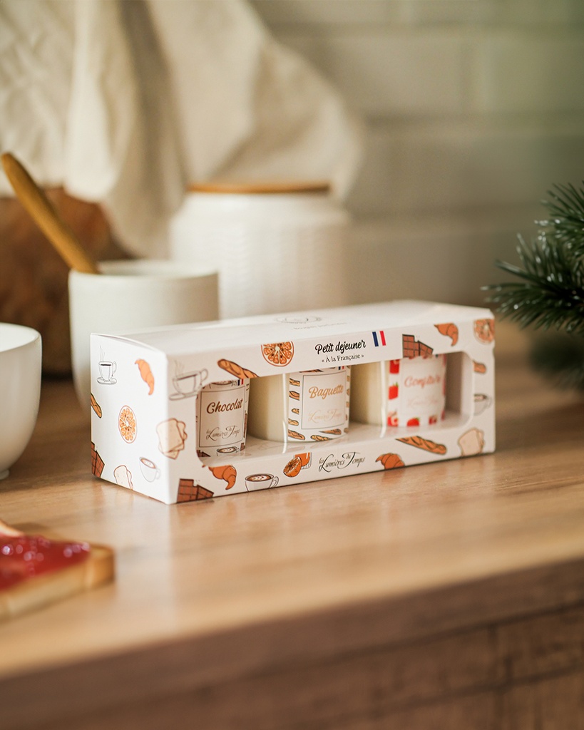 Coffret 3 Bougies 90 gr Collection PETIT DEJEUNER "à la française" LES LUMIERES DU TEMPS 