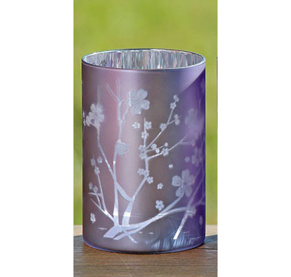 Photophore en Verre Laqué Fleurs MAUVE 8 cm