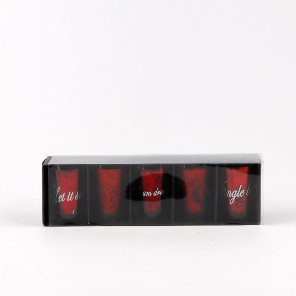 Coffret Noël Set 5 Photophores Rouges Givrés 6 cm