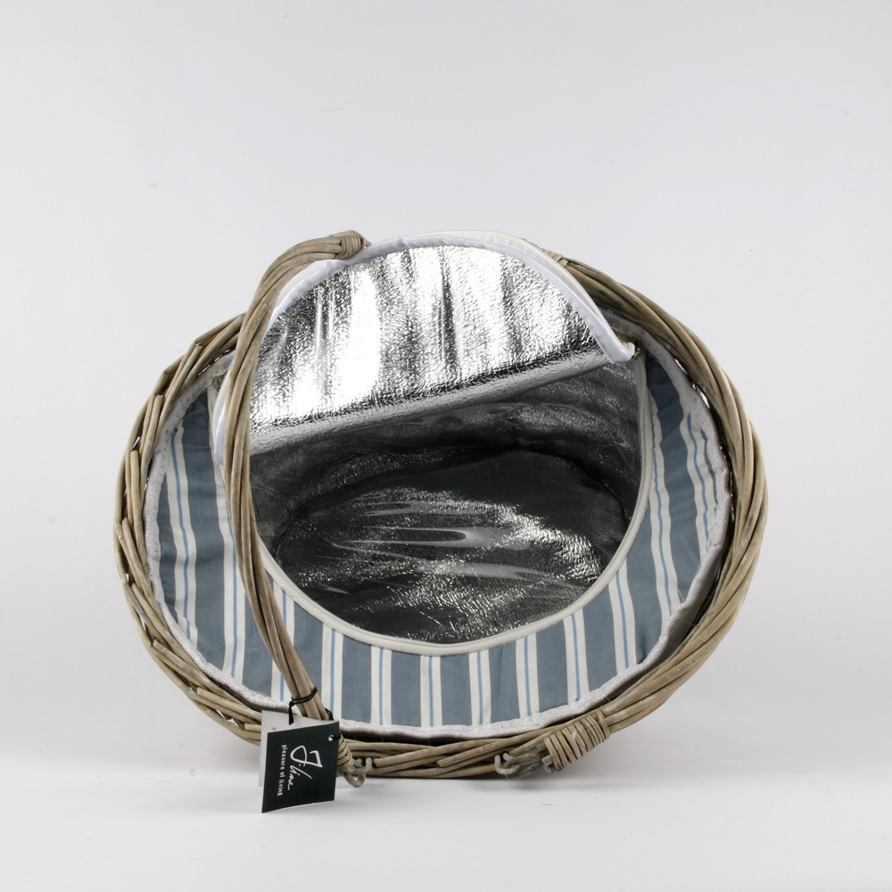 PANIER Pique-Nique Thermique en Rotin Tissu Bleu CAMPAGNE