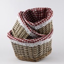 Set 3 Paniers Rotin Coeur Tissu Vichy