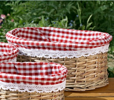 Set 3 Paniers Rotin Ovale Tissu Vichy 