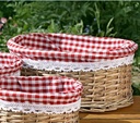 Set 3 Paniers Rotin Ovale Tissu Vichy 
