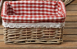 Set 3 Paniers Rotin Rectangle Tissu Vichy  CAMPAGNE