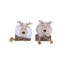 Renne fourrure brune sur buche bois 14 cm