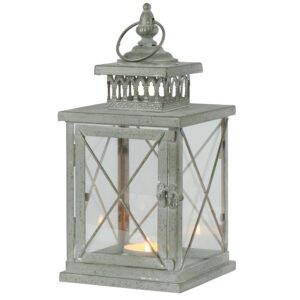 Lanterne métal gris côtés en verre 31 cm