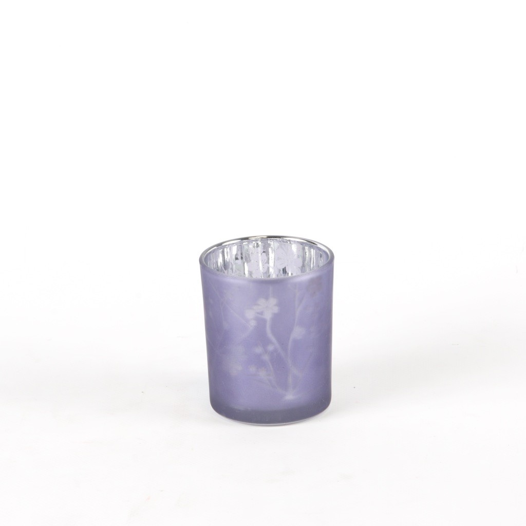 Photophore en Verre Laqué Fleurs MAUVE 8 cm