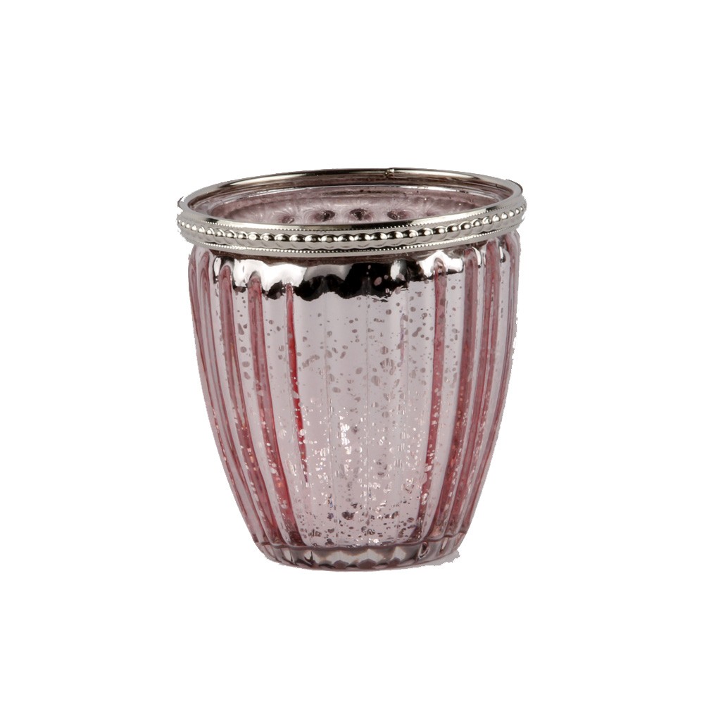 Photophore Verre Métal Rose 9 cm