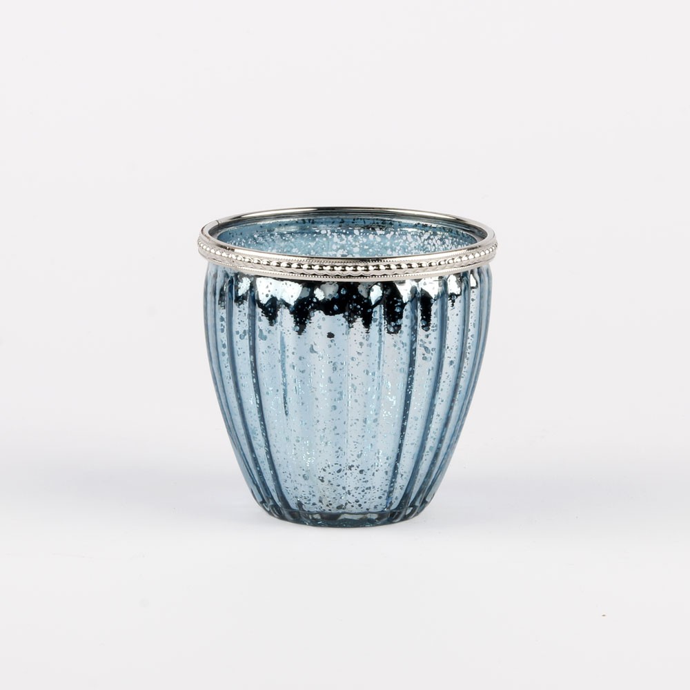 Photophore Verre Métal Bleu 10 cm