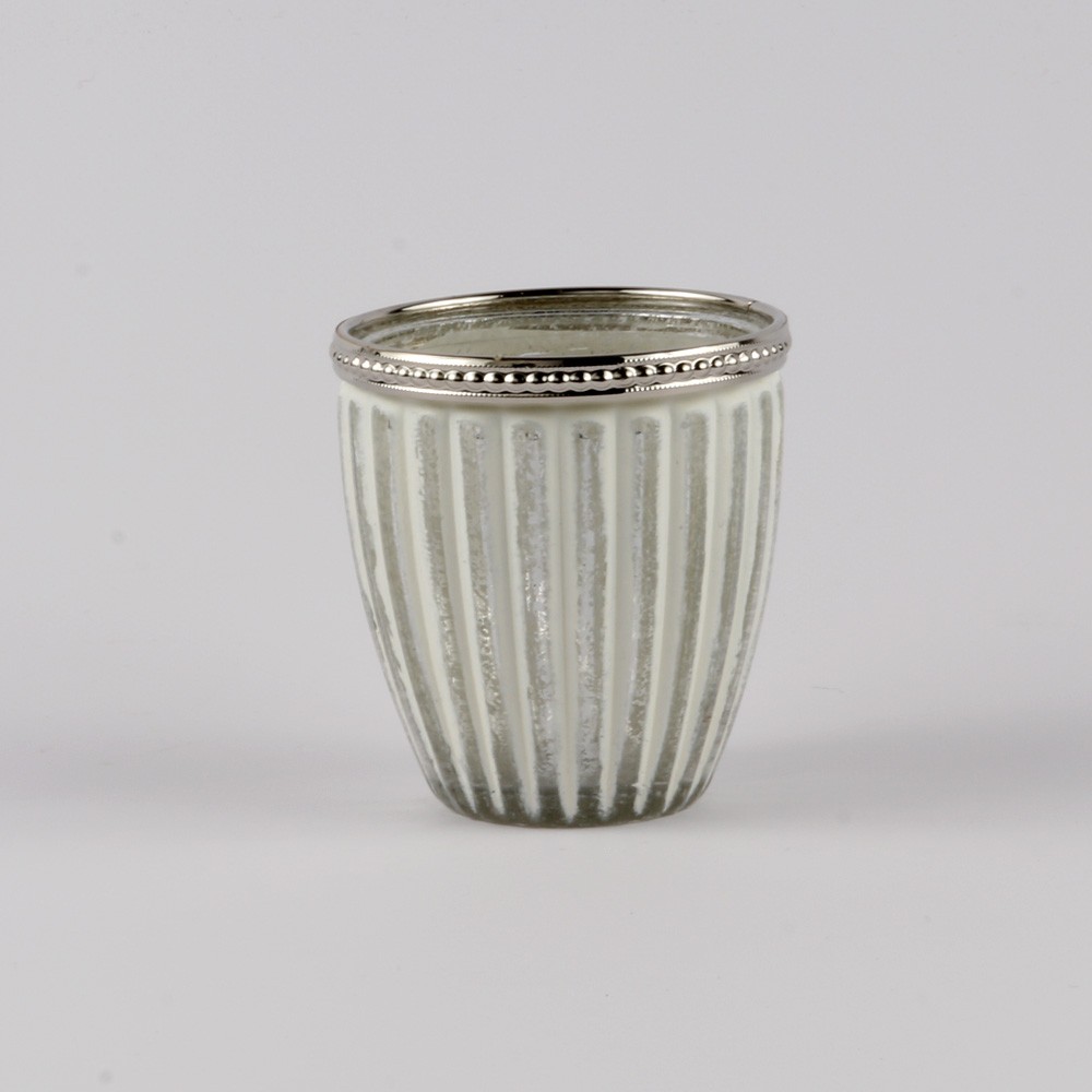Photophore Verre Métal Blanc 10 cm