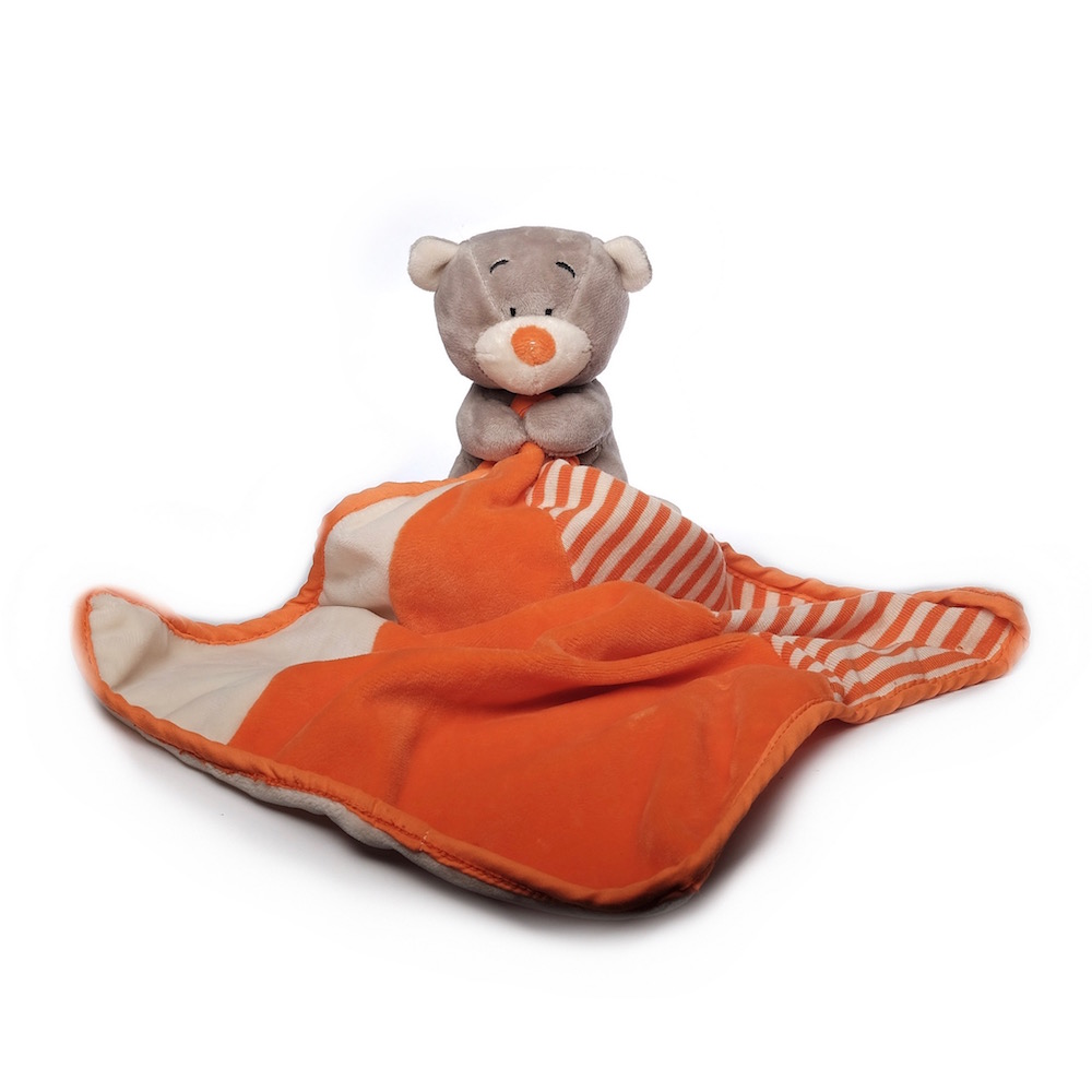 Doudou Bébé Ours Gris et Orange