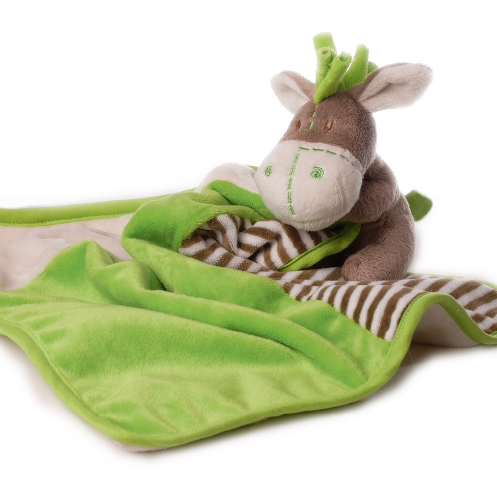 Doudou Bébé Ane Vert/Marron