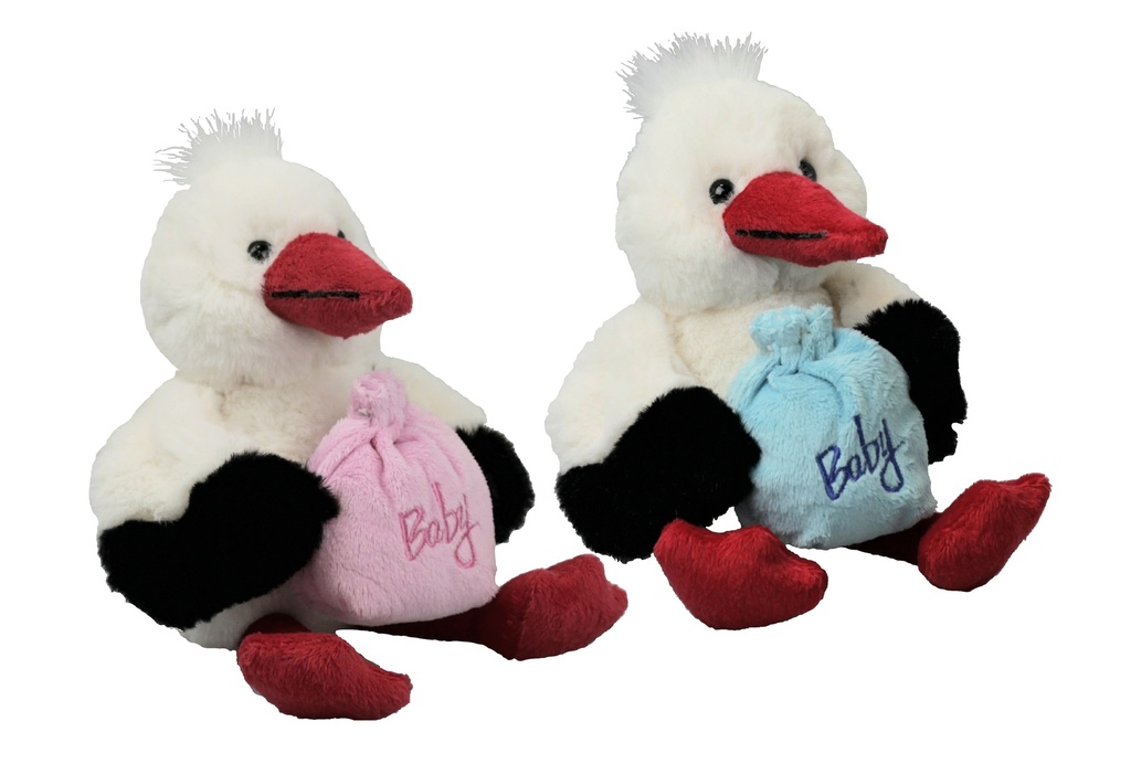 Peluche Cigogne BABY BOY bleu avec sac 16 cm Ultra Doux