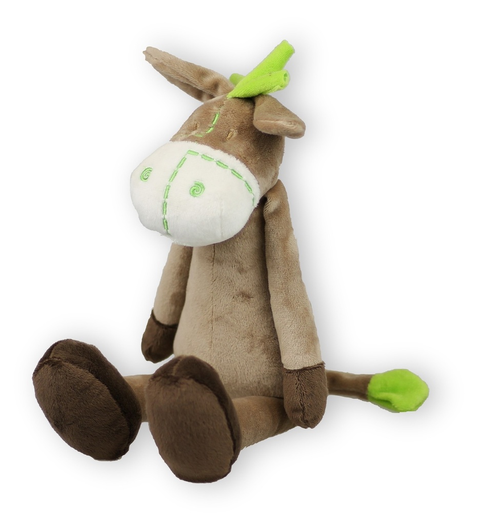 Doudou Bébé Ane Vert et Marron 32 cm ultra doux