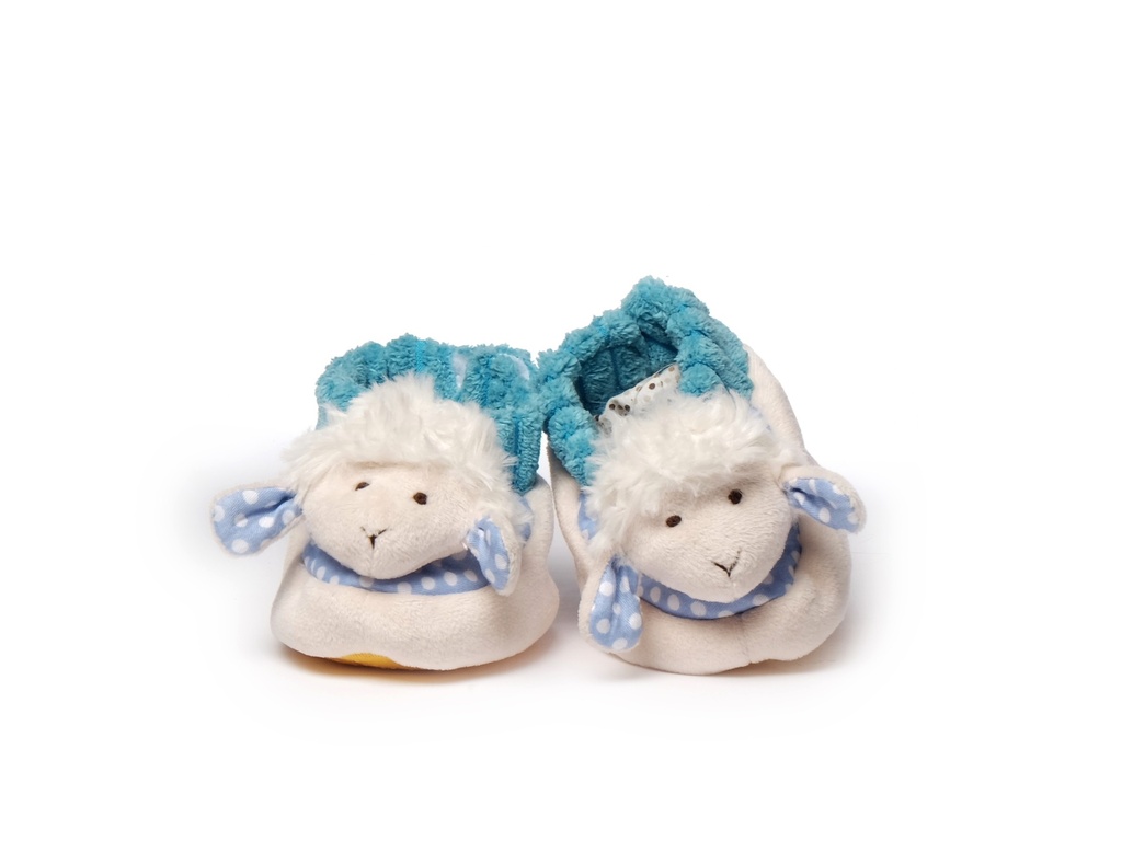 Chaussons Bébé Mouton tout doux en tissu Blanc et Bleu