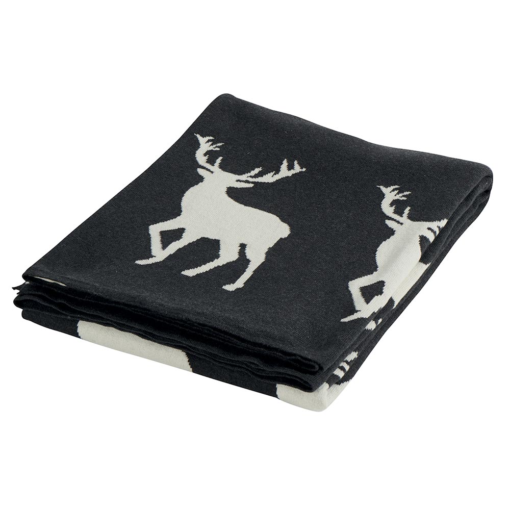 Plaid Cerfs blancs gris anthracite 160 x 130 cm