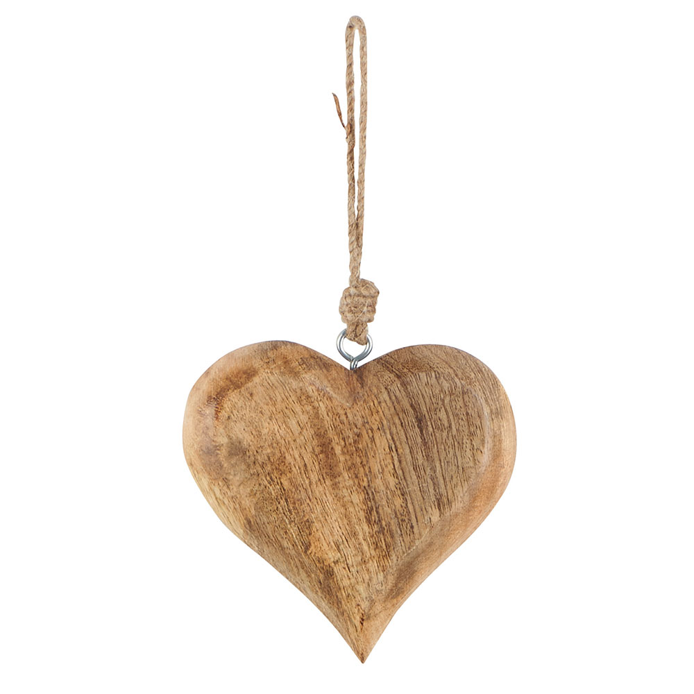 Coeur en bois miel avec corde 10 cm