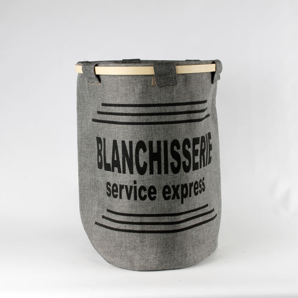 Panier à linge "blanchisserie service express" gris cylindrique
