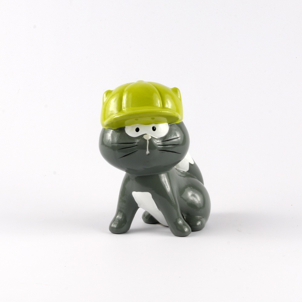 Chat Gris TAGADA Casquette Verte céramique 17 cm 
