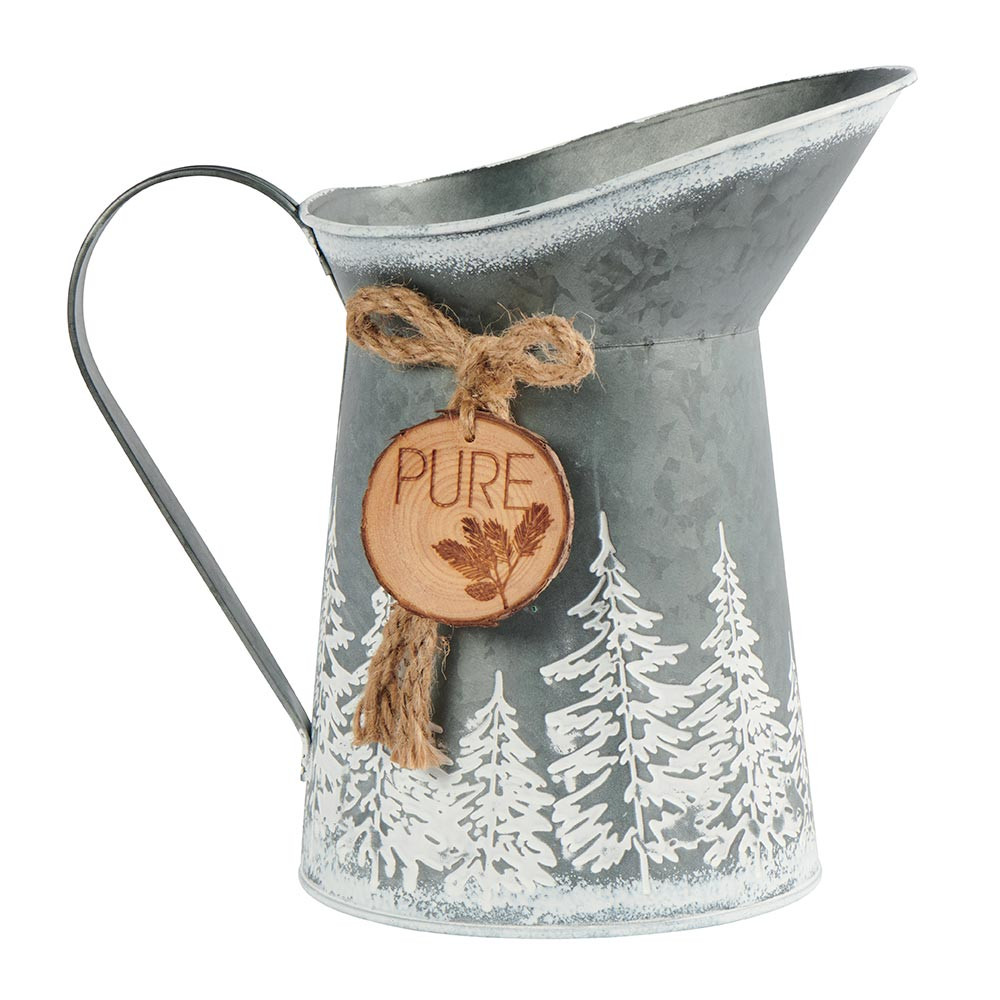 Broc Décoration Ferme HIVER métal gris décor  Sapins et chalets 24 cm  