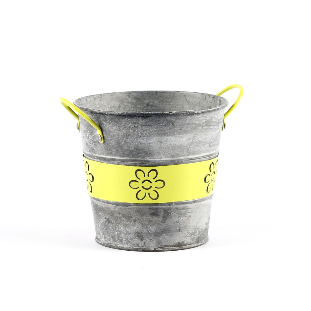 Pot à plantes, Fleurs Vase Ronde Métal Jaune 13 cm  