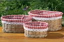 Set 3 Paniers Rotin Ovale Tissu Vichy CAMPAGNE