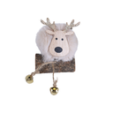 Renne fourrure brune sur buche bois 14 cm