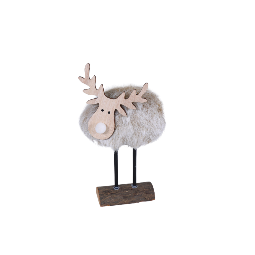 Elan SEB fourrure beige sur bûche bois 19 cm