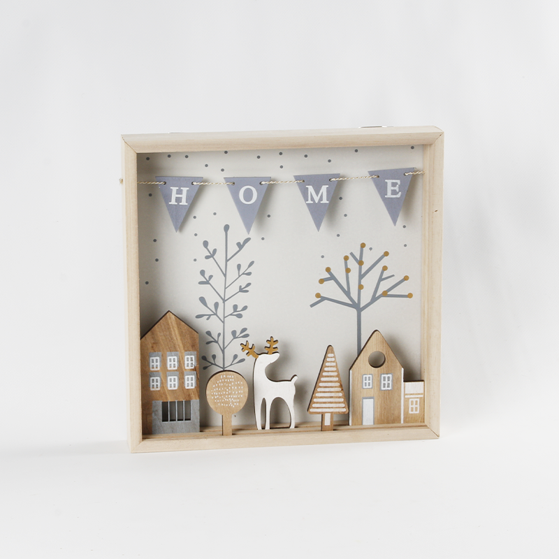 Déco de Noël tableau mural bois naturel décor Cerf 