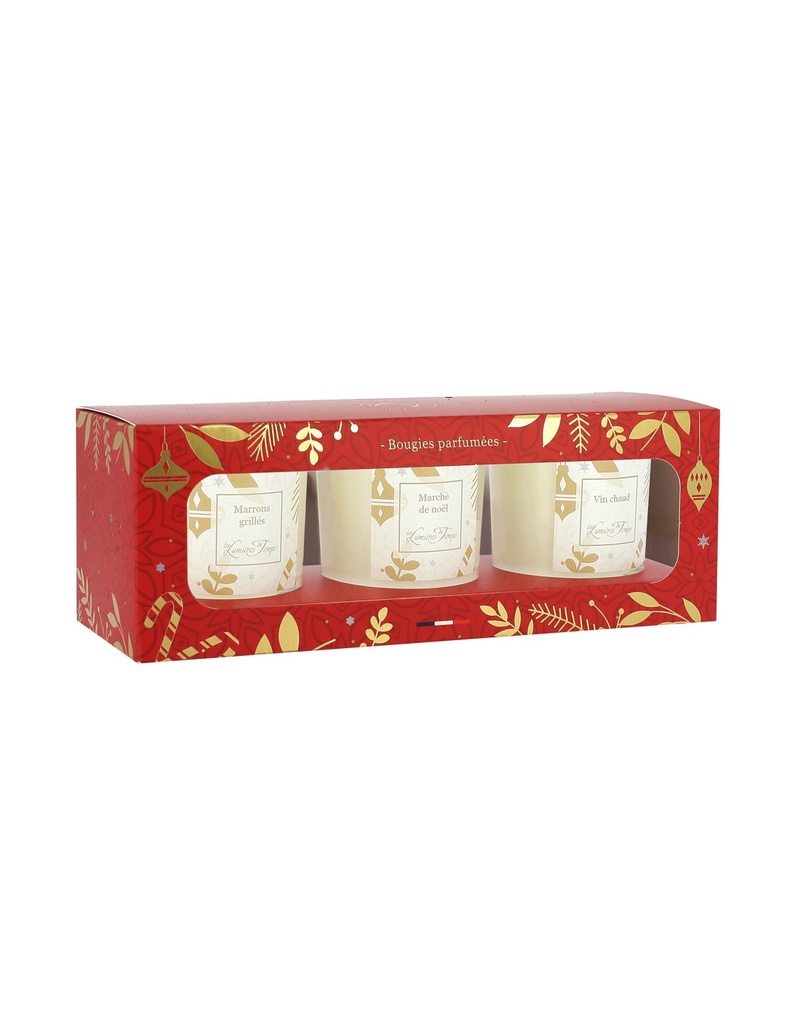 Coffret Noël rouge 3 Bougies 90 gr LES LUMIERES DU TEMPS  