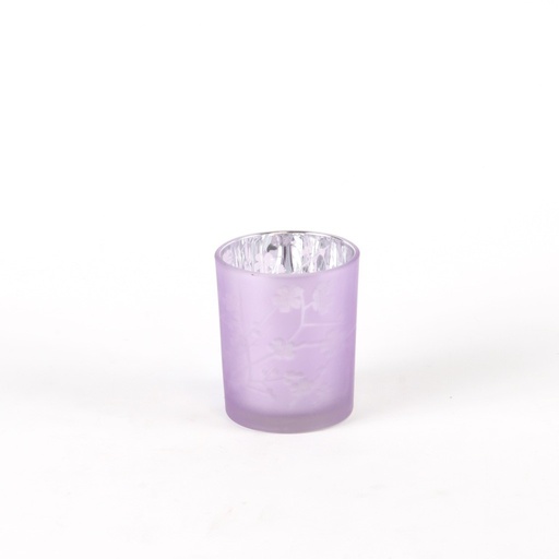 [BE8449600-1] Photophore en Verre Laqué Fleurs VIOLET 8 cm