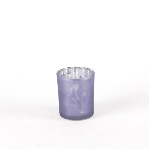 [BE8449600-2] Photophore en Verre Laqué Fleurs MAUVE 8 cm