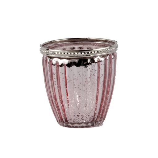 [34241-1] Photophore Verre Métal Rose 9 cm