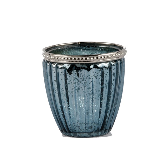 [34241-2] Photophore Verre Métal Bleu 9 cm