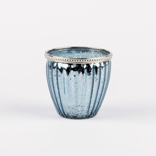 [34242-2] Photophore Verre Métal Bleu 10 cm