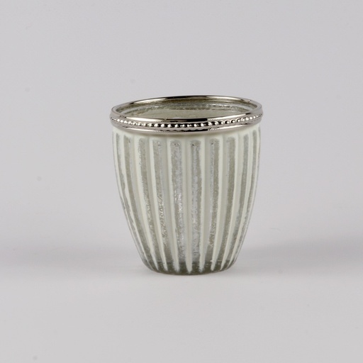 [34239] Photophore Verre Métal Blanc 10 cm