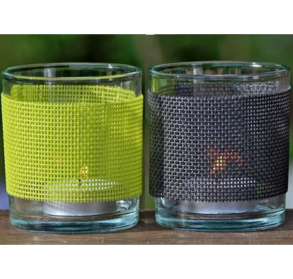 [BE7647200] Lot de 2 Photophores Verre Tissus Gris et Vert