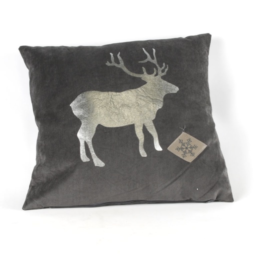 [HL115] Coussin Gris Anthracite CERF Argenté déhoussable 45 x 45 cm