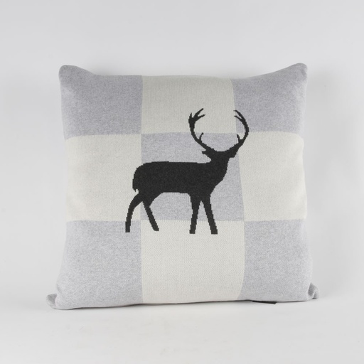 [UK027] Coussin CERF Noir sur fond damiers gris/écru