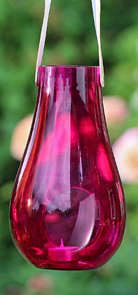 [BE8644600-2] Lanterne Photophore à suspendre Verre VIOLET anse Cuir