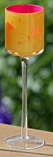 [BE8611000-2] PHOTOPHORE sur Pied PAPILLONS Jaune 25 cm