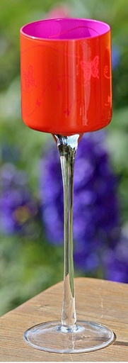 [BE8611000-1] PHOTOPHORE sur Pied PAPILLONS Orange 25cm