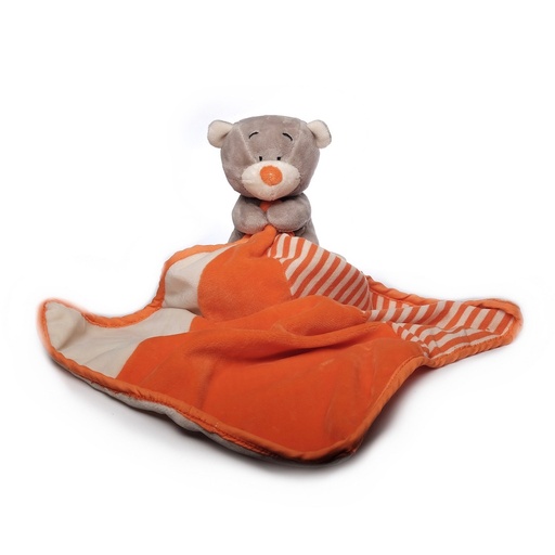 [8425] Doudou Bébé Ours Gris et Orange