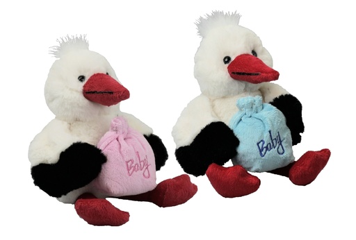 [6870B] Peluche Cigogne BABY BOY bleu avec sac 16 cm Ultra Doux