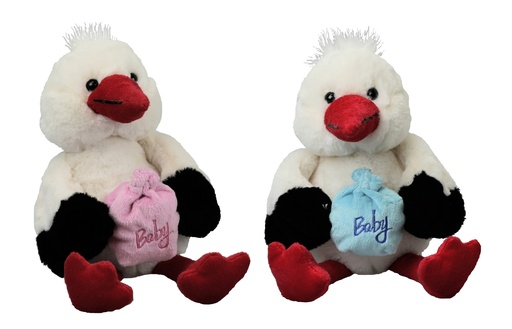 [6871B] Peluche Cigogne BABY BOY bleu avec sac 21 cm Ultra Doux