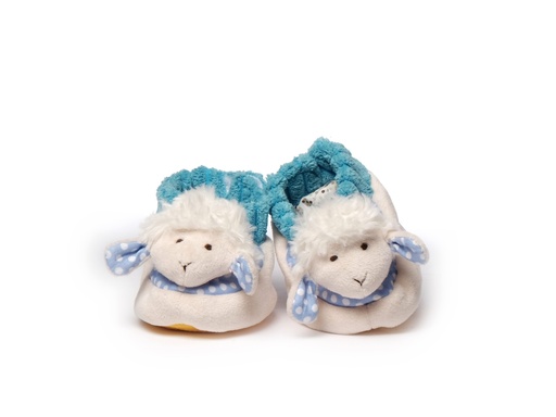 [7980] Chaussons Bébé Mouton tout doux en tissu Blanc et Bleu