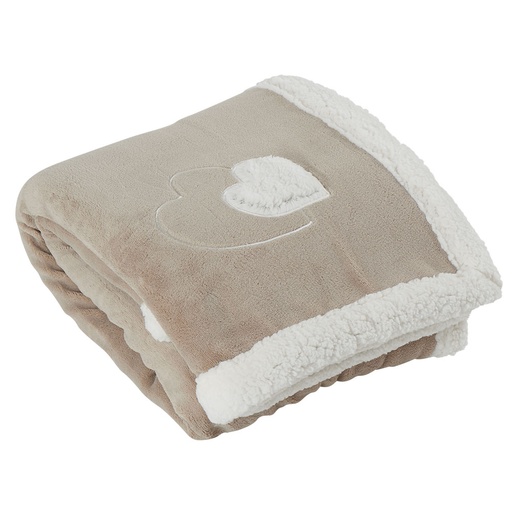 [CT013] Plaid COCOON Coeur brodé Taupe 127 x 152 cm