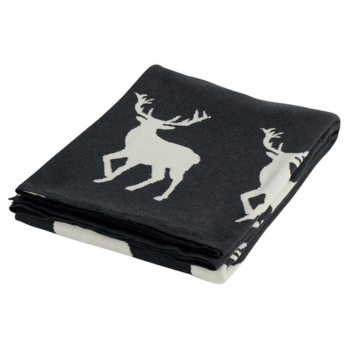 [UK032] Plaid Cerfs blancs gris anthracite 160 x 130 cm