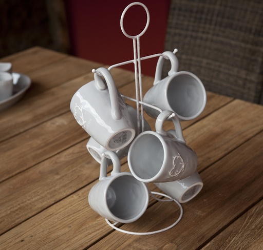 [JA17910] Support avec 6 Tasses Collection DOLCEVITA céramique grise 