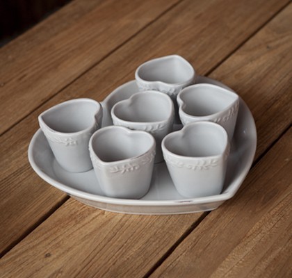 [JA17911] Ensemble Tasses à Café Espresso avec Plat Coeur Céramique grise Collection DOLCEVITA